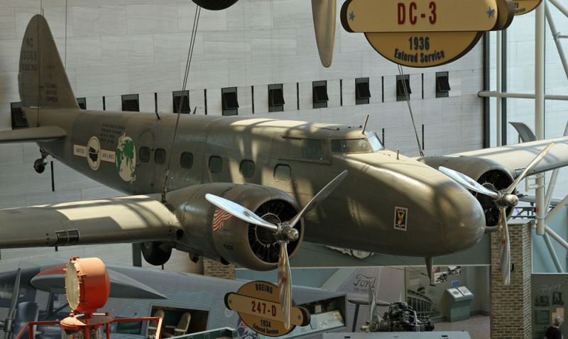 The first production 247-D, flown Roscoe Turner in the 1934 England-to-Australia International Air Derby, better known as the MacRobertson Race, on display at the National Air and Space Museum. (Tim Shaffer)