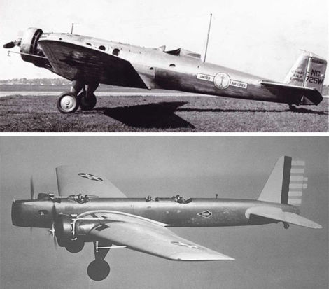 The Boeing Monomail, top, and Boeing YB-9 bomber. These all-metal monoplanes set the stage for the Boeing 247 airliner. (Author unknown, US Air Force)