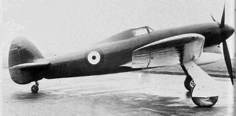 The Hawker Typhoon prototype. Note the original covered cockpit with doors and crank windows. (British Air Ministry)
