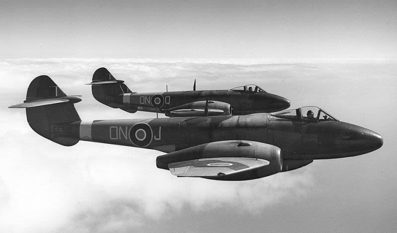Meteor F.3s with original short engine nacelles (UK Government photo)