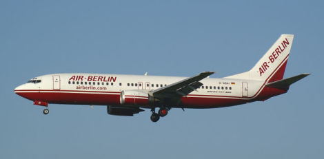 Air Berlin 737-400 Classic. The Classic was the first generation of 737 to employ the larger high-bypass turbofan engines. (Kambui)