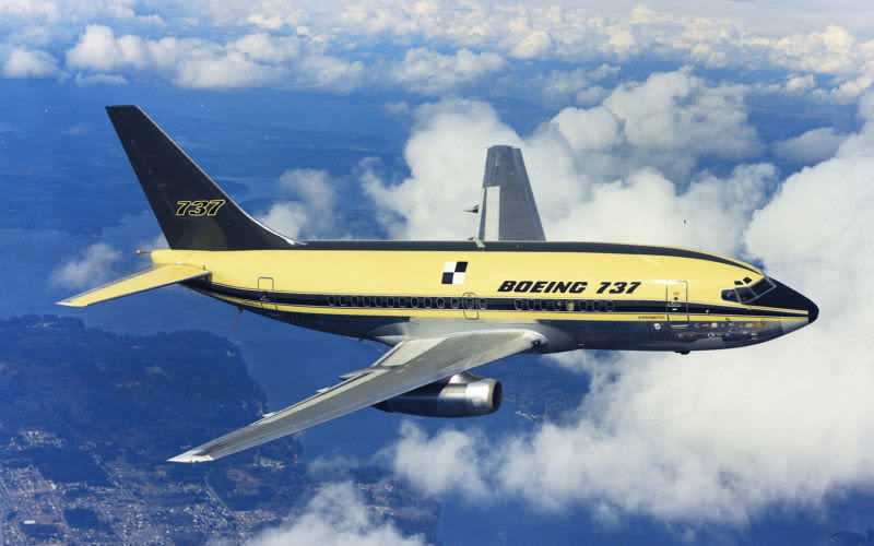 The prototype Boeing 737 in flight over Washington (Boeing)