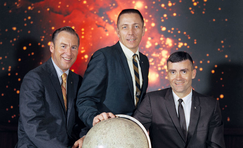 The Apollo 13 crew: James A. Lovell Jr., Commander, John L. “Jack” Swigert Jr., Command Module pilot, and Fred W. Haise Jr., Lunar Module pilot (NASA)
