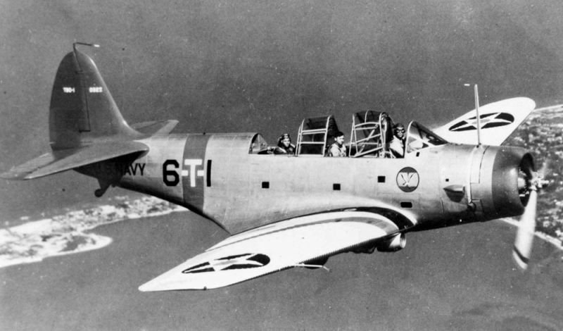 Douglas TBD-1 Devastator of Torpedo Squadron Six (VT-6) in flight. VT-6 received its first TBD-1 aircraft in 1938, the squadron operated from USS Enterprise (CV 6) until after the Battle of Midway in June 1942. (US Navy)