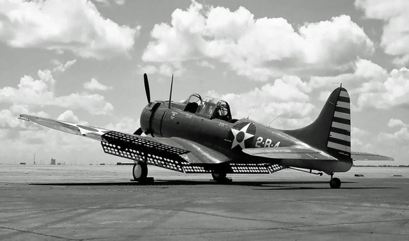 A Douglas A-24 Banshee, the US Army variant of the SBD Dauntless, displays its perforated split flaps used for dive bombing attacks (US Army)