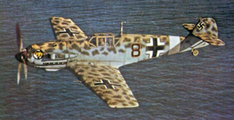 Bf 109E with desert camouflage off the cost of North Africa in 1941 (Author unknown)