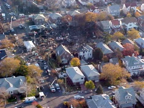An aerial view of the Queens neighborhood where Flight 587 came down (NOAA)