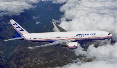 The first 777-200, painted in Boeing livery (Boeing Dreamscape)