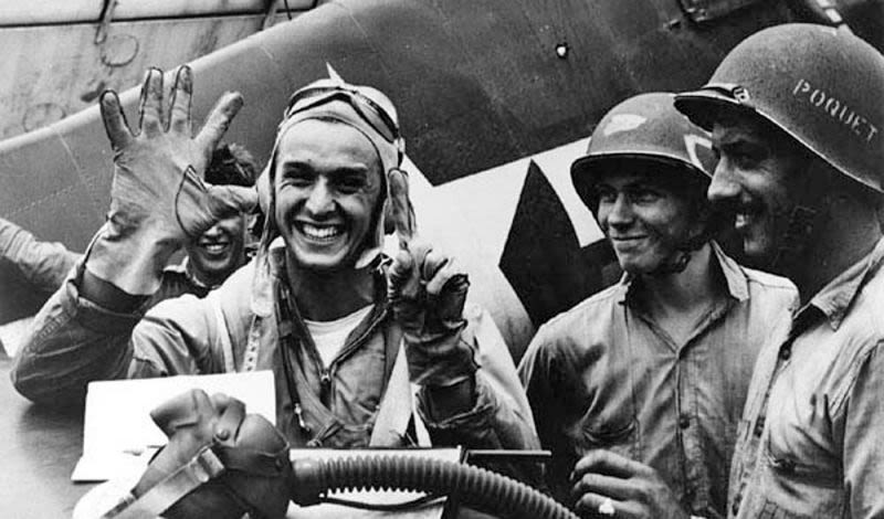 US Navy Grumman F6F Hellcat pilot Alexander Vraciu celebrates six victories, all scored on June 19, 1944. Vraciu ended the war as the Navy’s 4th highest scoring ace. (US Navy)