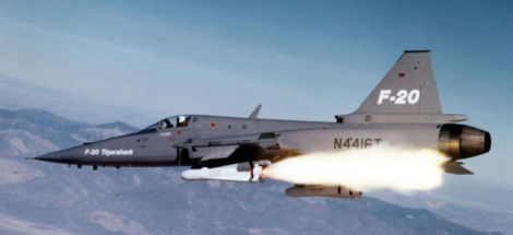 An F-20 fires an AGM-65 Maverick missile during a test flight (US Air Force)