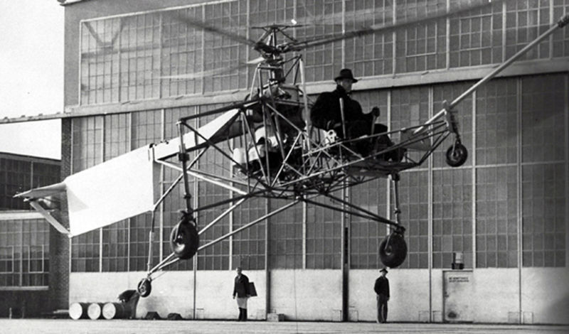 Igor Sikorsky holds a later version of the VS 300 in a stable hover (Sikorsky Historical Archives)