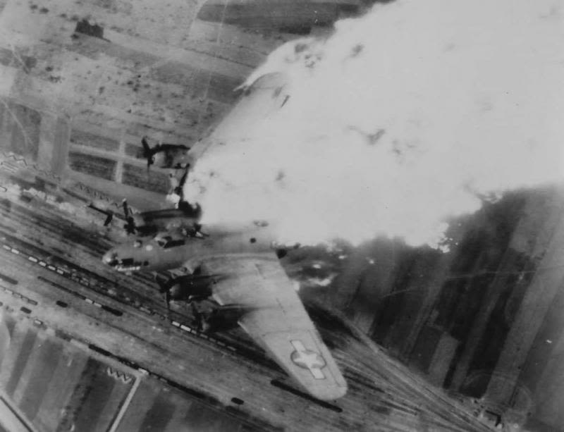 The moment that Whizzer II is struck by flak over Yugoslavia (US Air Force)