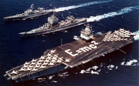 USS Enterprise sails alongside USS Long Beach (CGN 9), the world’s first nuclear-powered surface warship (US Navy)