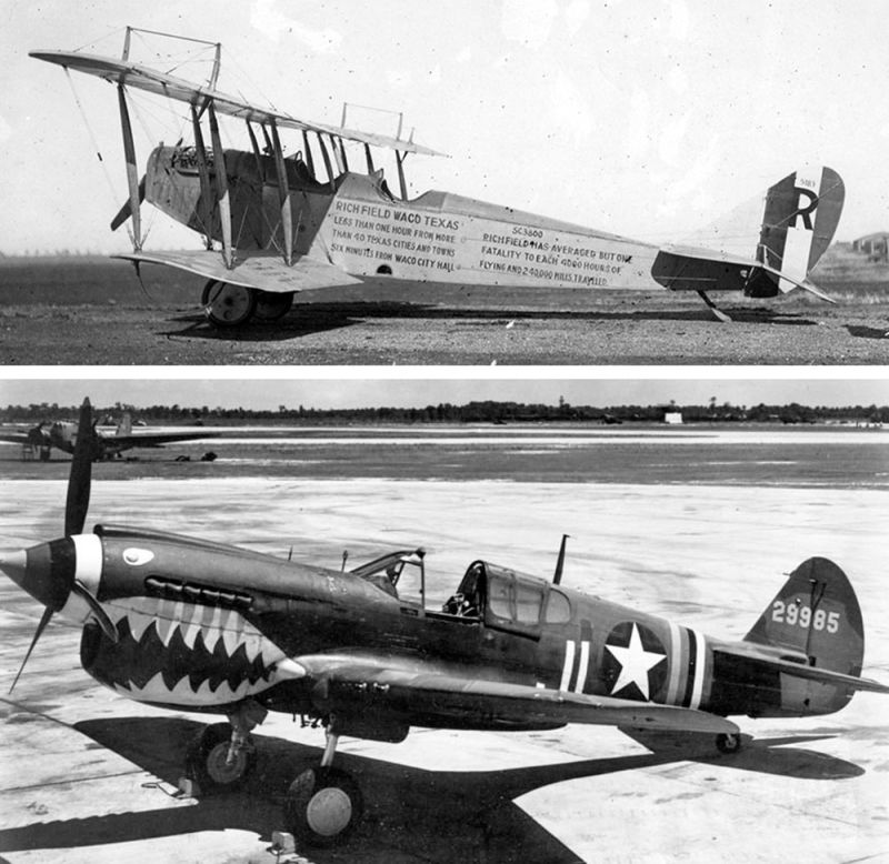 Curtiss JN-4 “Jenny” and Curtiss P-40 Warhawk, two of the most successful Curtiss designs. (US Army)