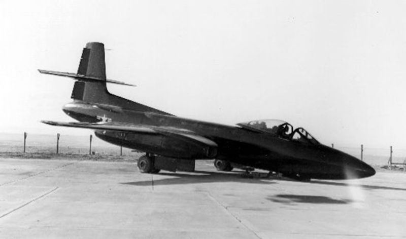 The XF-87 following a nose wheel collapse during taxi testing (San Diego Air and Space Museum)
