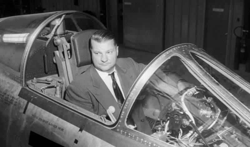 Kelly Johnson in the cockpit of an F-104 Starfighter. Johnson was awarded the Collier Trophy for his work on the Starfighter. (Lockheed Martin)