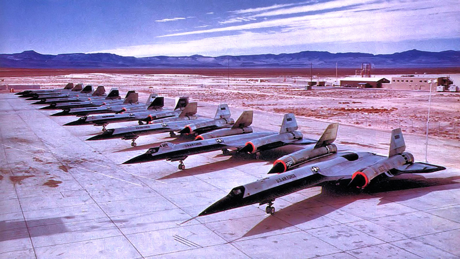 Lockheed A-12s lined up outside the Lockheed’s Palmdale, California facility. The A-12 served as the basis for the SR-71. (US Air Force)