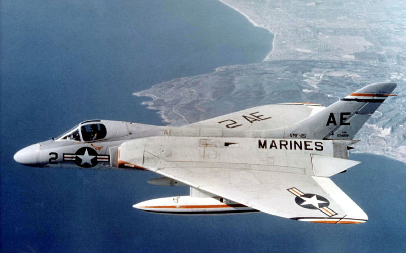 A US Marine Corps Douglas F4D-1 Skyray of Marine Fighter Squadron 115 (VMF-115) Able Eagles in flight in 1957 (US Marine Corps)