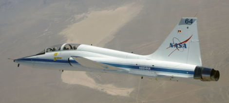 A T-38C Talon in NASA livery. NASA uses the Talon as a chase plane and for astronaut training. (NASA)