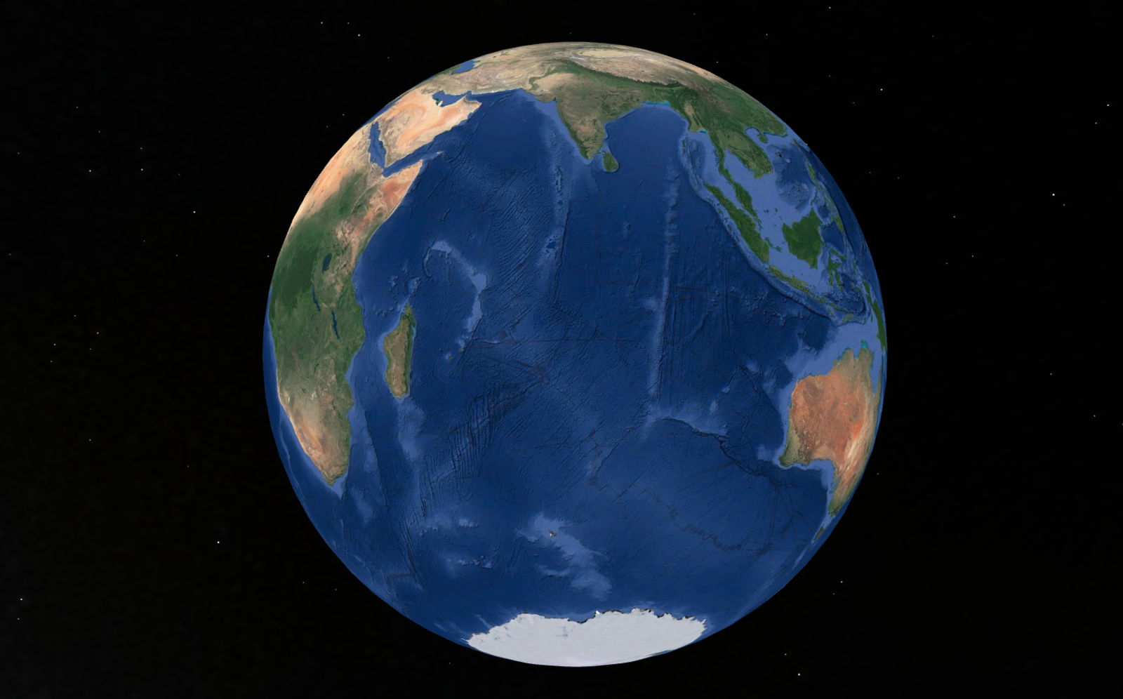 The southern Indian Ocean is a very, very big place (Google Earth)