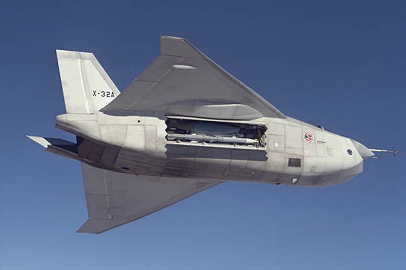 The X-32A with its weapons bay open (Global Security)
