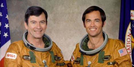 The crew of STS-1, astronauts John Young and Robert Crippen (NASA)
