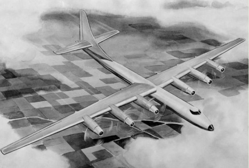 An early concept drawing for a six-engine postwar long range bomber. This program eventually led to the B-52. (Ben Holt)