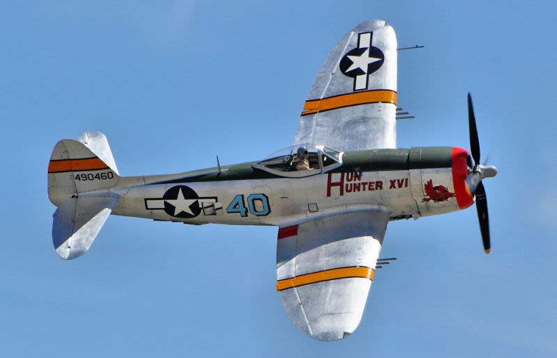 A restored P-47D in the markings of Lieutenant Colonel Gilbert O. Wymond Jr., who was awarded the Silver Star for his actions over Rignano, Italy in 1944. (Airwolfhound)