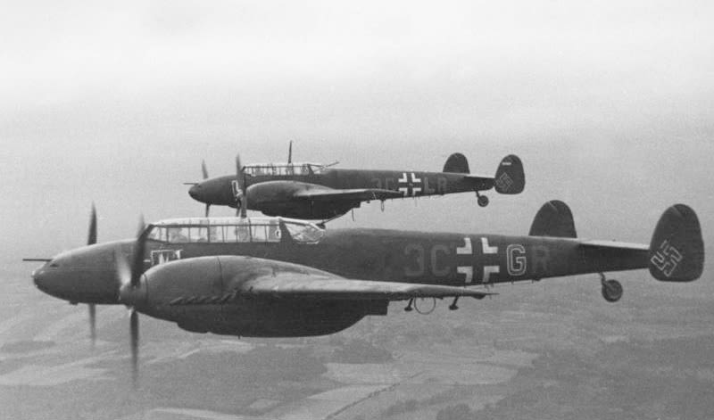 Messerschmitt Bf 110s over France in 1942 (Deutsches Bundesarchiv)