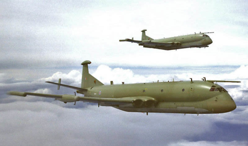 A pair of Nimrod R1s of 51 Squadron, based at RAF Waddington, fly in formation in 2004 ((UK Ministry of Defence)