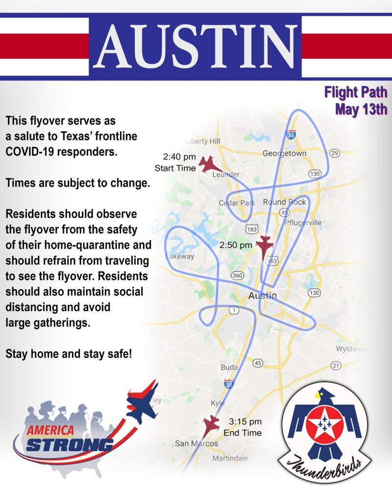Illustration for article titled Thunderbirds Release Tomorrows San Antonio, Austin Routes