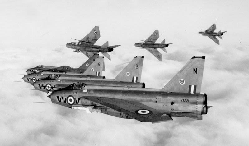 Lightnings of No. 74 “Tiger” Squadron in flight