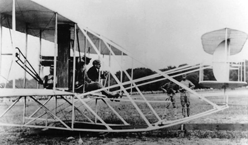 Orville Wright, in the left seat, trains 1st Lt. Frank Lahm in the US Army’s first aircraft in 1909