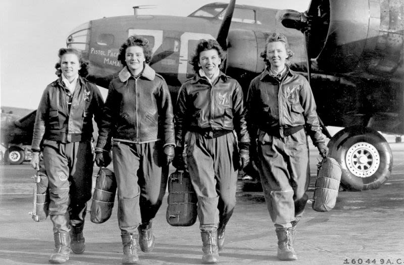 WASP pilots Frances Green, Margaret “Peg” Kirchner, Ann Waldner, and Blanche Osborn at the four-engine school at Lockbourne AAF, Ohio circa 1944