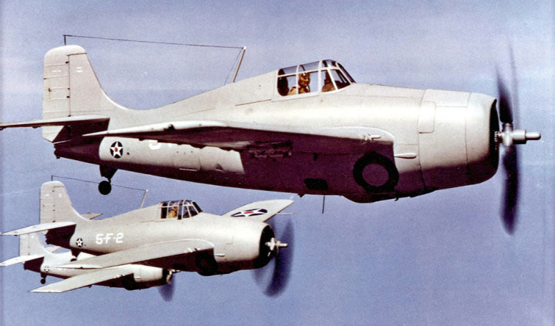 US Navy Grumman F4F-3/3A Wildcats of Fighting Squadron VF-5 from the aircraft carrier USS Yorktown (CV-5) circa 1941