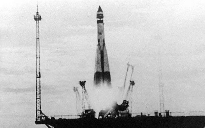 Sputnik 1 launches from the Soviet space facility in Kazakhstan