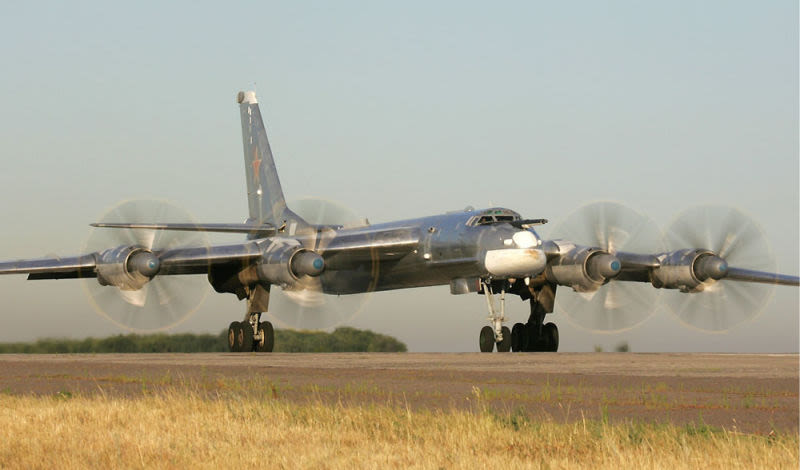 A Tupolev Tu-95 prepares to take off from Engels Air Force Base in 2006 