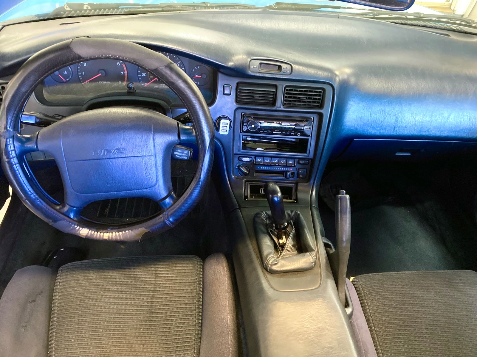 The MR2&#39;s Nautical Blue interior is a great place to sit and drive.